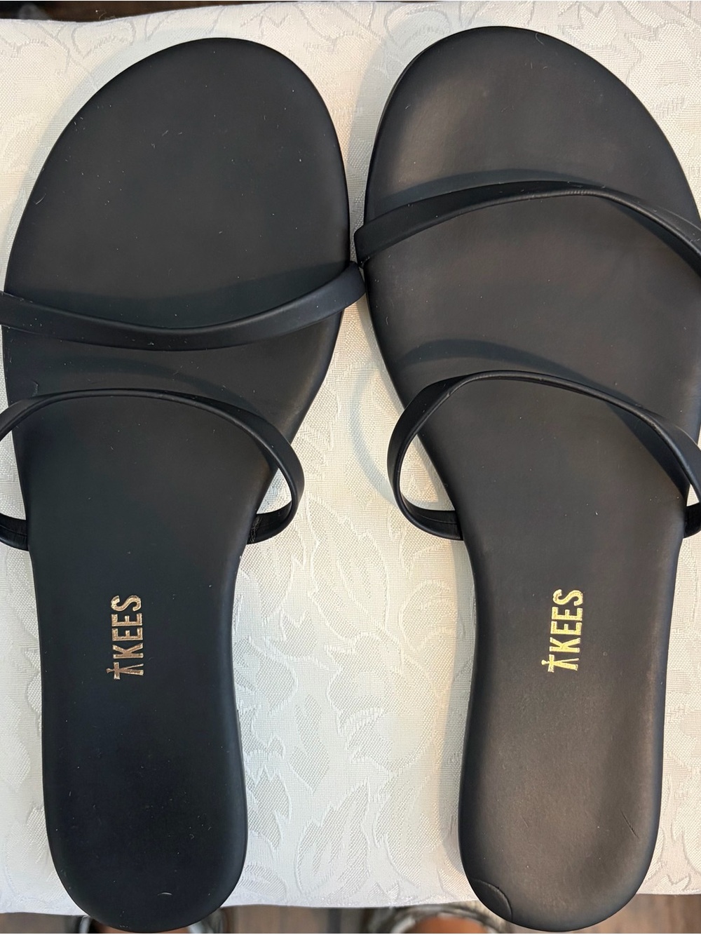 TKEES Black Double-Strap Minimal Slide Sandals